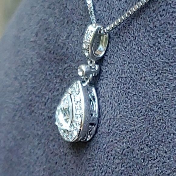 Sterling Silver Pear Clear CZ Necklace - Picture 5 of 6